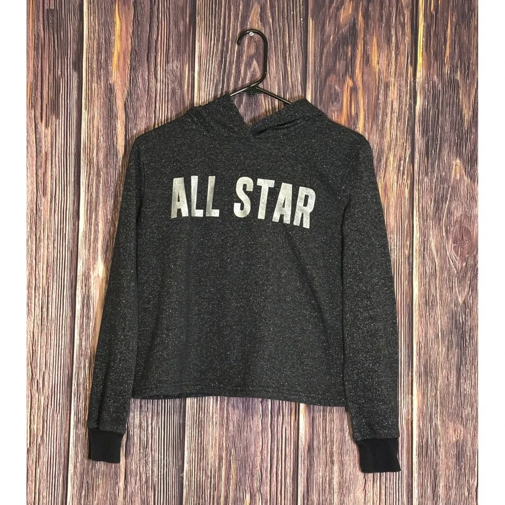 Converse Girls Hoodie Sweatshirt Youth XL Black Gray Pullover All Star Logo Top